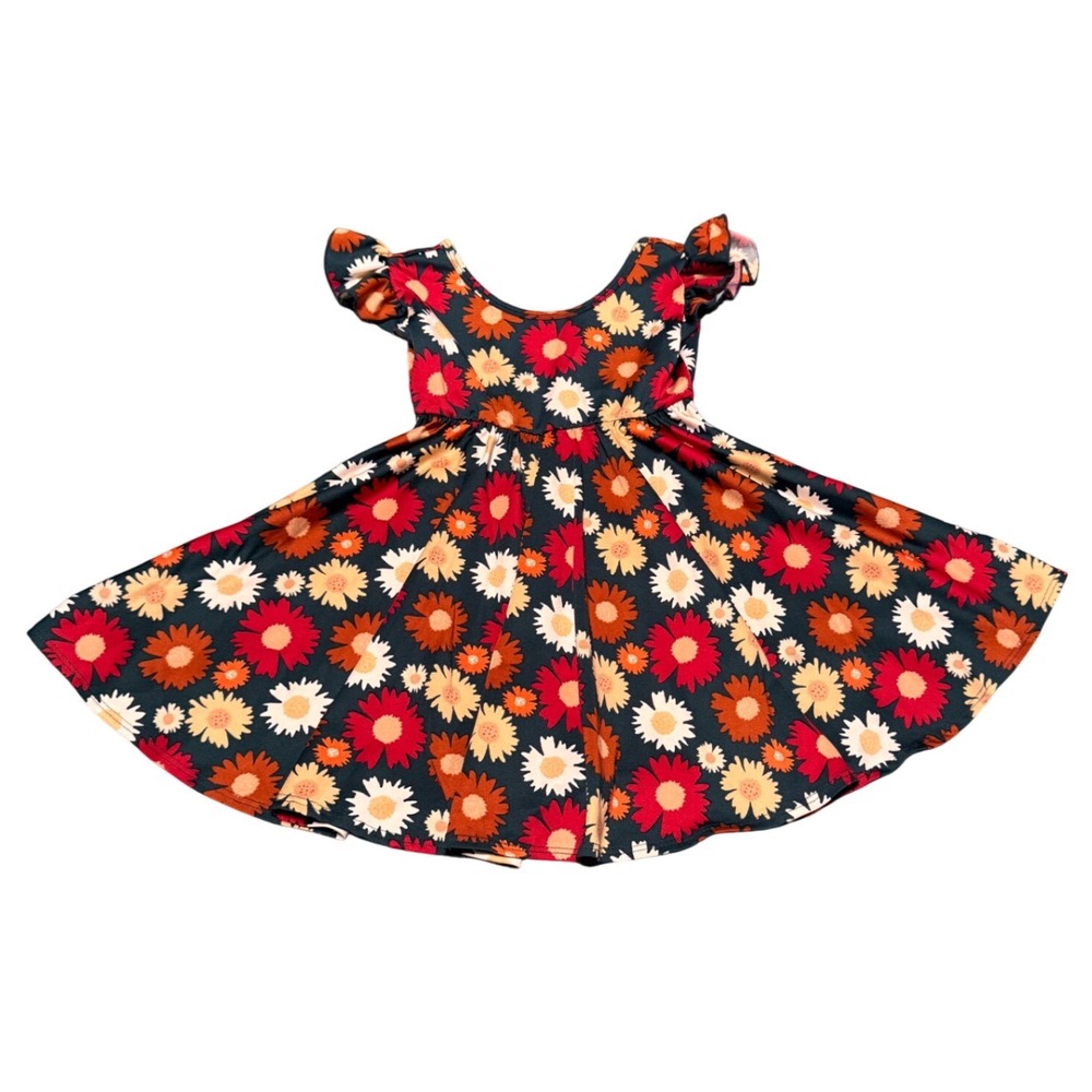 DotDotSmile Toddler Girls 2T Floral Daisy Twirl Dress Flutter Sleeve Navy Red